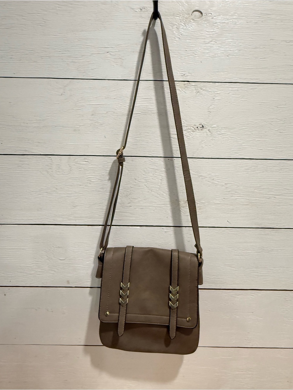 Taupe Crossbody Bag Alyssa Bag with Chevron Accent - Women